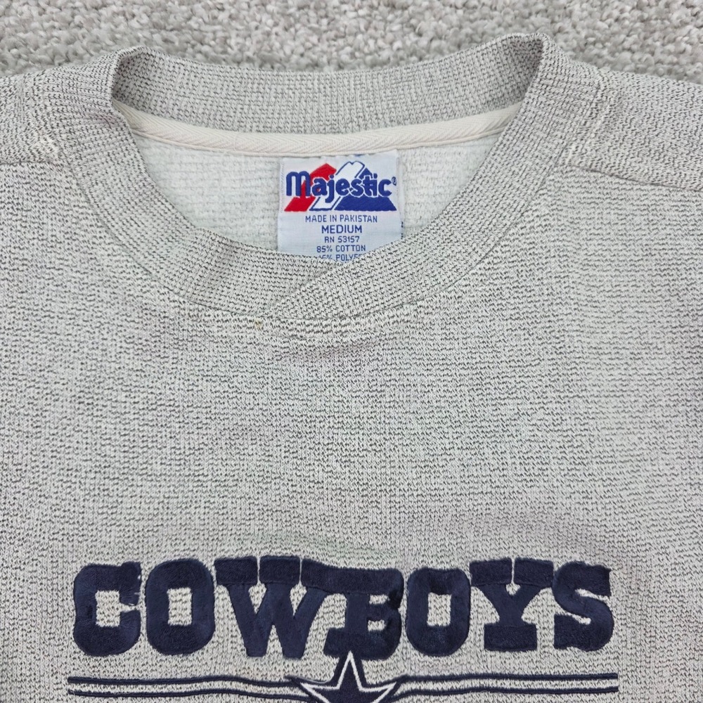 Vintage Majestic Dallas Cowboys Sweatshirt Men Medium Gray Textured Crew NFL